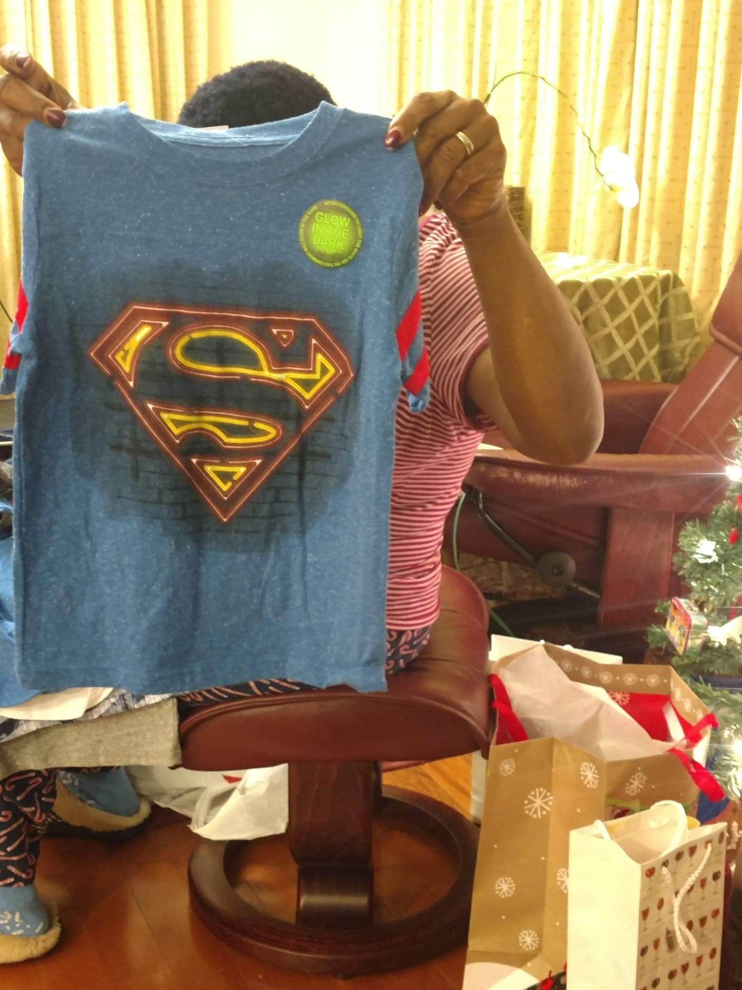 Superman t-shirt headed to Charlie in Africa, 12-18.