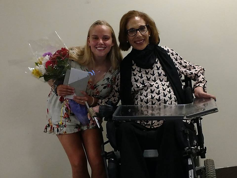 Sheri with the winner of her parents' scholarship, 2018.