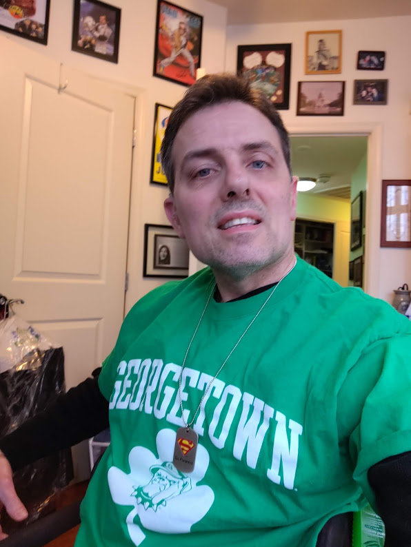 Tony wearing green for St. Patrick's Day even though he was self-quarantined, 3-20.