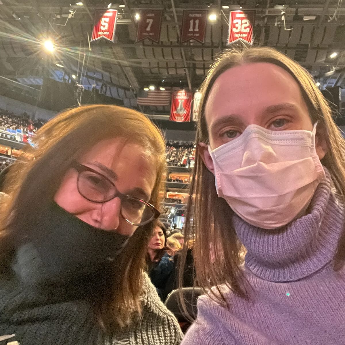 At Capital One Arena to see Andrea Bocelli with good friend Heather (yes, I fixed my mask after the pic!), 12-21.