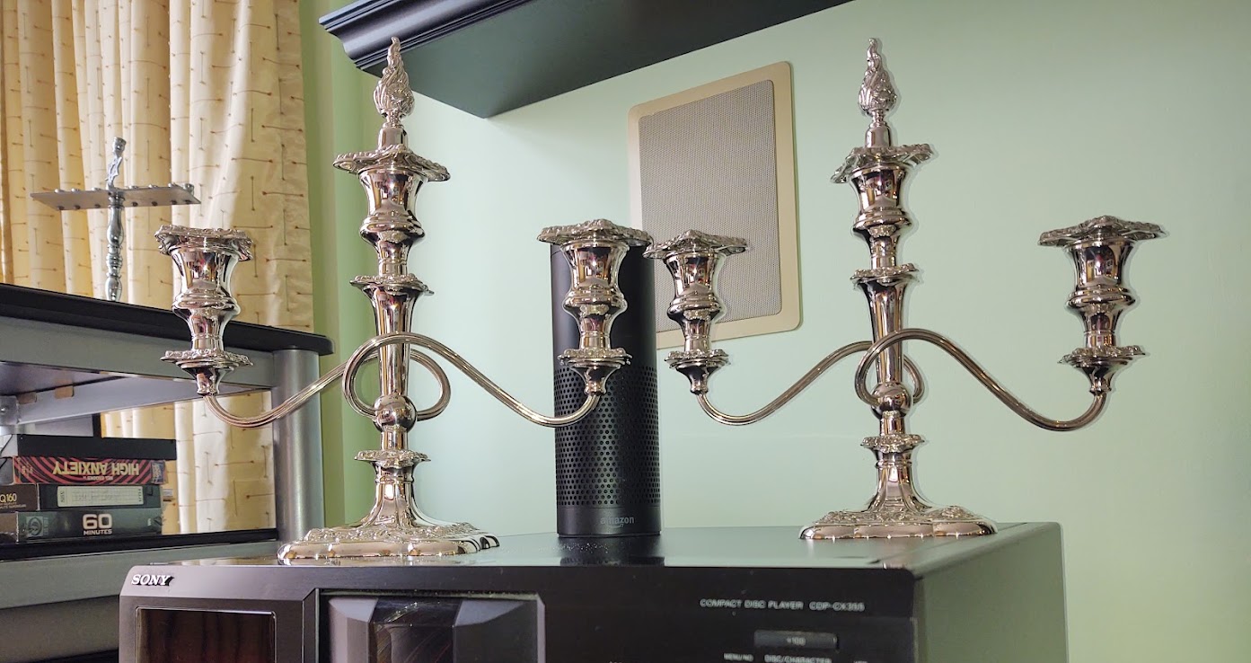 Refinished candelabras that belonged to one of Tony's Grandmothers, 3-22.