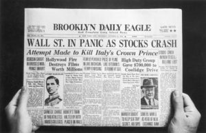 Front page of a newspaper the day the stock market crashed