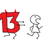 Stick figure being chased by a number 13.