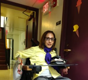 Sheri outside her old room at the University at Albany