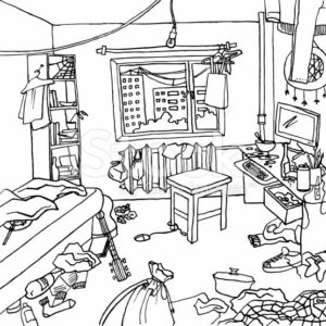 A very messy room.