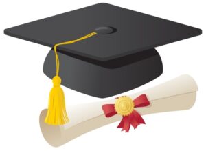 A graduation cap and a diploma.