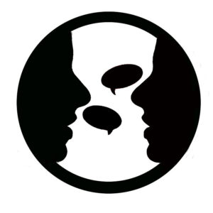 Clipart image of two people talking.