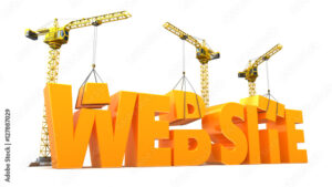 Construction cranes placing finishing touches on a 3D model spelling the word website.