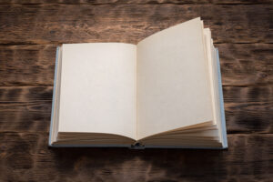 A picture of an open book with blank pages.