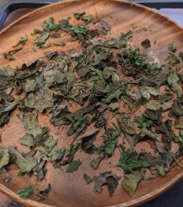 Plate of dried herbs.