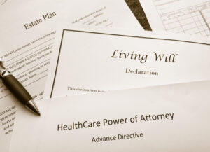 Estate Plan, Living Will, and Healthcare Power of Attorney documents.