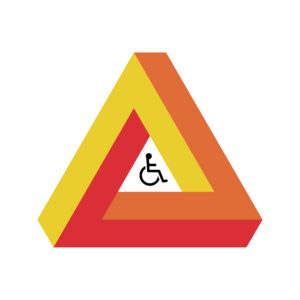 A Penrose triangle with a wheelchair symbol in the center.
