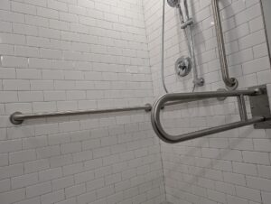 Photo of grab bars in a shower.