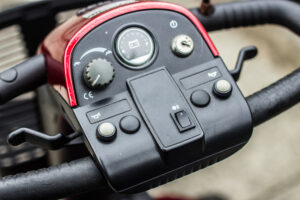 The control panel of a mobility scooter.